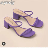 size open-toe high-heeled sandals women's 2022 summer new square head thin straps thick heel mid-heel