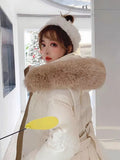 High-Grade Women's Fox Fur Collar Down Jacket Winter Coat Cold 90% White Duck Down Outerwear Long Hooded Parker