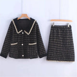 Plaid Tweed Two Piece Dress Set Autumn Winter Slimming Sleeveless Vest Dress Suit Office Ladies Woolen Jacket
