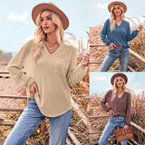 / Winter Fashion Women's Wear 2025 New Solid Color V-Neck Casual Slim Long Sleeve With Pocket