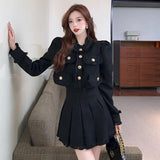 Autumn Winter Product Small Fragrance Style Ladies Two-piece Tweed Long-sleeved Suit Ladies Short Coat High-waisted