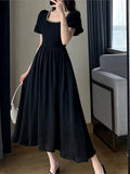Black Midi Dresses for Women New 2023 Elegant Party Fashion Slim A-line Female Clothes Birthday Evening Vintage Chic