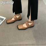 leather shoes women's spring 2022 new all-match fashion square head flat bottom shallow mouth single shoes lazy