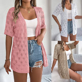 Summer Hollow Leaves Short-Sleeved Knitted Cardigan Holiday