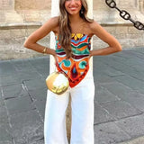 Off Shoulder Crop Tops For Women Print Bandana Backless Top Female Asymmetric Sexy Tops Woman 2023 Sleeveless Summer