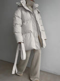 Casual Waist Thin Hooded Medium Long Bread Cotton Clothes Women Thick Cotton Coat