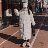 Solid Color Long Straight Winter Coat Casual Women Parkas Clothes Hooded Stylish Winter Jacket Female