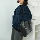 Basic Fleece Jackets Women Korean Solid Woolen Coat Autumn Winter Vintage Streetwear Pockets Loose Casual Warm