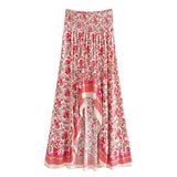 Queens Women Ethnic Floral Print Bohemian Skirt High Elastic Waist Irregular Maxi Beach Boho Skirts