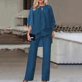 Women Straight Long Pants Outfits Casual Off Shoulder Ruffled Irregular Party Suit Spring Office Commuting Two Piece Set