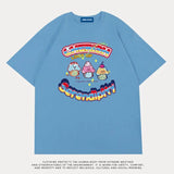 Cute Japan Cartoon Letter Print T Shirts Kawaii Girl Short Sleeve Tops 2022 Summer Basic 100%Cotton Couples Teens