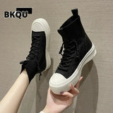 Autumn Women's Casual Sneakers High Top Lace Sneakers Lace Up Sneakers Versatile Thick Sole Knit Skateboard