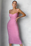 Draped Bandage Dress 2021 New Arrival Midi Bandage Dress Bodycon Women Summer Green Sexy Party Dress Evening Club
