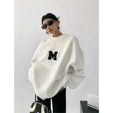 Streetwear Letter Print Sweatshirt Women Y2K Plus Fleece Thick Oversized Pullovers Bf Harajuku Korean Loose Casual