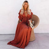 Women Swimsuit Cover Ups Mandarin Sleeve Kaftan Beach Tunic Dress Robe De Plage Solid White Pareo Beach