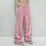 washed distressed jeans women's autumn design sense ins inkjet wild trend loose straight wide-leg pants students
