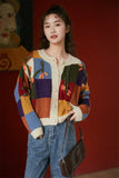 Color Block Cardigan Sweater Flower Button Up Cute Sweater Knitted Japanese Cardigan Knitwear Kawaii