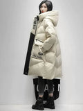 Black Long 90% White Duck down Jacket Women Streetwear New Fashion Loose Letter Windproof Parkas Hooded Down Coats