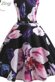 Print Summer Dress Women Vintage Elegant Swing Rockabilly Party Dresses Casual Midi