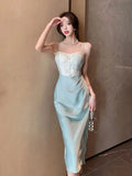 2023 Fashion Elegant Backless Print Slip Dress Female Long Sexy Evening Party Vacation Pleated Dresses Chic Boho
