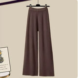 Winter Knit Sets Womens Outfits Korean Sweet Floral Knitted Cardigan And Wide Leg Pants Sets Ladies Elegant Knitting