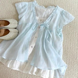 Aesthetic Front Tie Fake Two-piece Tee Outfit