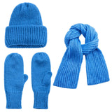 Women Knit Hat Scarf Gloves Sets Soft Warm Winter Solid Color Fashion Accessories for Cold