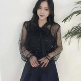 Gauze Bow Beading Pink White Blouse 2023 Summer Women Solid Chiffon Shirt Female Blouses Top Office Shirts Blusas 4323