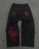 Baggy Casual Wide Leg Jeans Women Street Retro Hip Hop Embroidery Jeans Trend Fashion Black High-waist Jean Y2k Men
