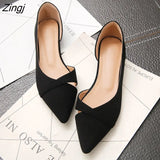 Women Flats Pink Black Pure Color Plus Small Size 34 Large 41 42 43 44 Suede Leather Pointed Toe Office Lady Flat Heel