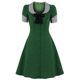Patchwork Green Women Casual Tunic Midi Dress Plaid Print Button Shirt Sundress A Line Office 2021 Pinup Wrap Swing