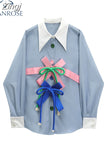 Long Sleeve Lapel Collar Blouse Button Up Bow Shirt Women New Female Elegant Ladies Tops Korean Fashion Autumn 2023