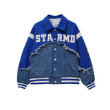 Embroidery Patchwork Denim Varsity Jacket-Outfit