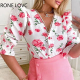 Women Chic V Neck Half Sleeves Button Floral Print Top&solid Bottom Mini Sweat Skirt