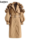 Spring Autumn Long Black Khaki Trench Coat for Women Belt Elegant Chic Stylish Luxury Designer Clothes Runway