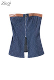 Slim Waist Skinny Dress Women Strapless Chest Wrapping Denim Summer Dresses Off Shoulder Split Chic Vestido Y2k