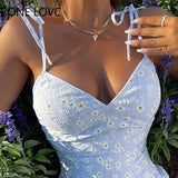Women Elegant Spaghetti Strap Lace Up Disty Floral Print Mini Small Silt Vacation Sexy Sweet