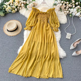 Beach Chiffon Long Dress Elegant Solid Lantern Sleeve High Waist Women Maxi Dress Party Club Ladies Vestidos 2023