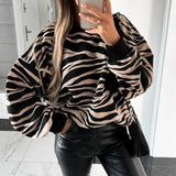 Women Autumn New Long Sleeve Love Tops Shirts Elegant Crew Neck Long Sleeve Pullover Tee Fashion Striped Print Basic