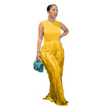 Vest Drawstring Fringed Knitted Top Casual Loose Wide-leg Pants Two-piece Suit Summer Green Tracksuit