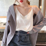 Silk Women Tops Camis Woman Satin Tank Top Fashion Lady V-Neck Camis Women Sleeveless White Tops Sexy Halter Top