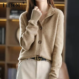 Winter Stand Collar Elegant Fashion Buttons Sweater Women Solid All-match Knitting Cardigan Lady Korean Style Warm