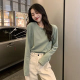 Style Solid Basic Tee Shirt Casual O-Neck Long Sleeve T-Shirt Autumn Women's Clothing Harajuku High Teen