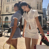 Small Fragrant Pure Girl Bubble Sleeve Strapped With Wood Ear Age Reduction Netcloak Umbilly Short-Sleeved