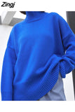Women's Turtleneck Sweater White Jumper Warm Knitwear Green Pullover Women Thick Loose Elegant Sweater for Women