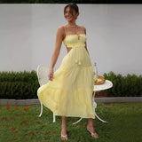 Women's Clothing 2025 New V-Neck Sleeveless Solid Color Splicing Large Swing Long