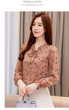 Spring New Arrival Women Tops and Blouses Elegant Chiffon Blouse Floral Bow Collar Long Sleeve Tops Chemisier