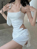 Elegant Halter Sexy Cut Out Summer Skinny Mini Dress for Women Club Party Backless Straps Short Dresses