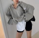 Solid Color Oversized Zip Up HoodieOutfit