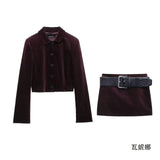 New Velvet Short Jacket With Belt